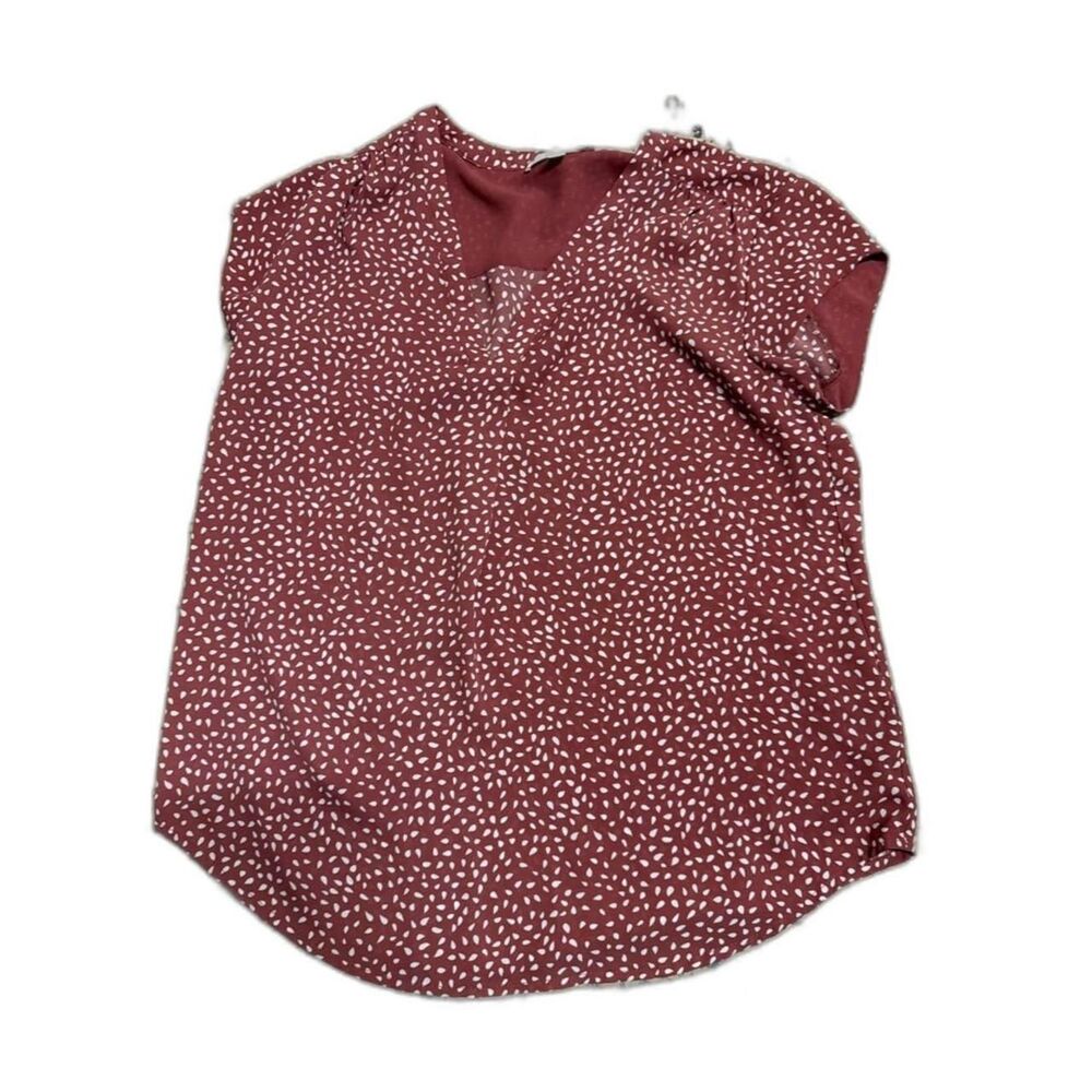 fun 2 fun lightweight maroon blouse with small white dot print.